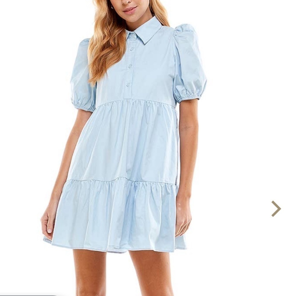 HYFVE Poplin 100% cotton tiered baby blue buttoned down shirt dress Sz S
